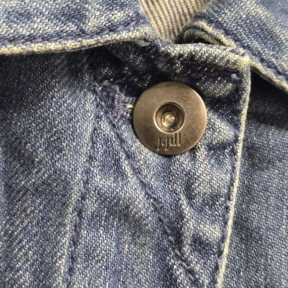 J Jill Denim Chambray Utility Jacket Button Up Raw Hem S Petite Closet Staple - Picture 7 of 9